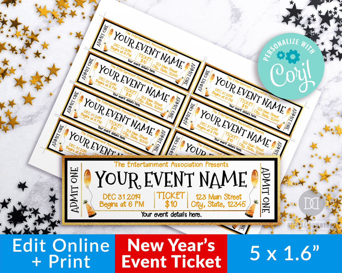 New Year #39 s Event Ticket Template Party *EDIT ONLINE* The Digital