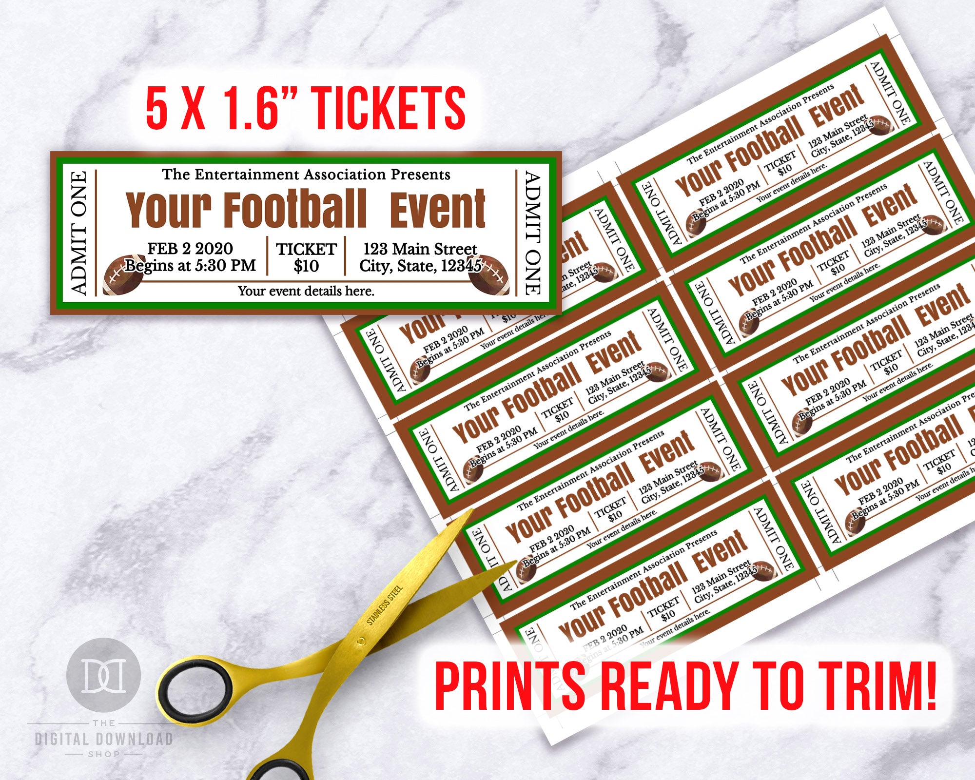 Football Invite Ticket Editable Printable *EDIT ONLINE* The Digital