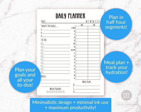 free printable half hourly daily planner the digital download shop