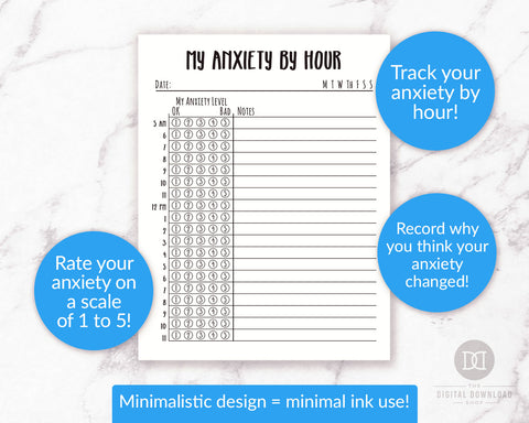 Free Printable Hourly Anxiety Tracker