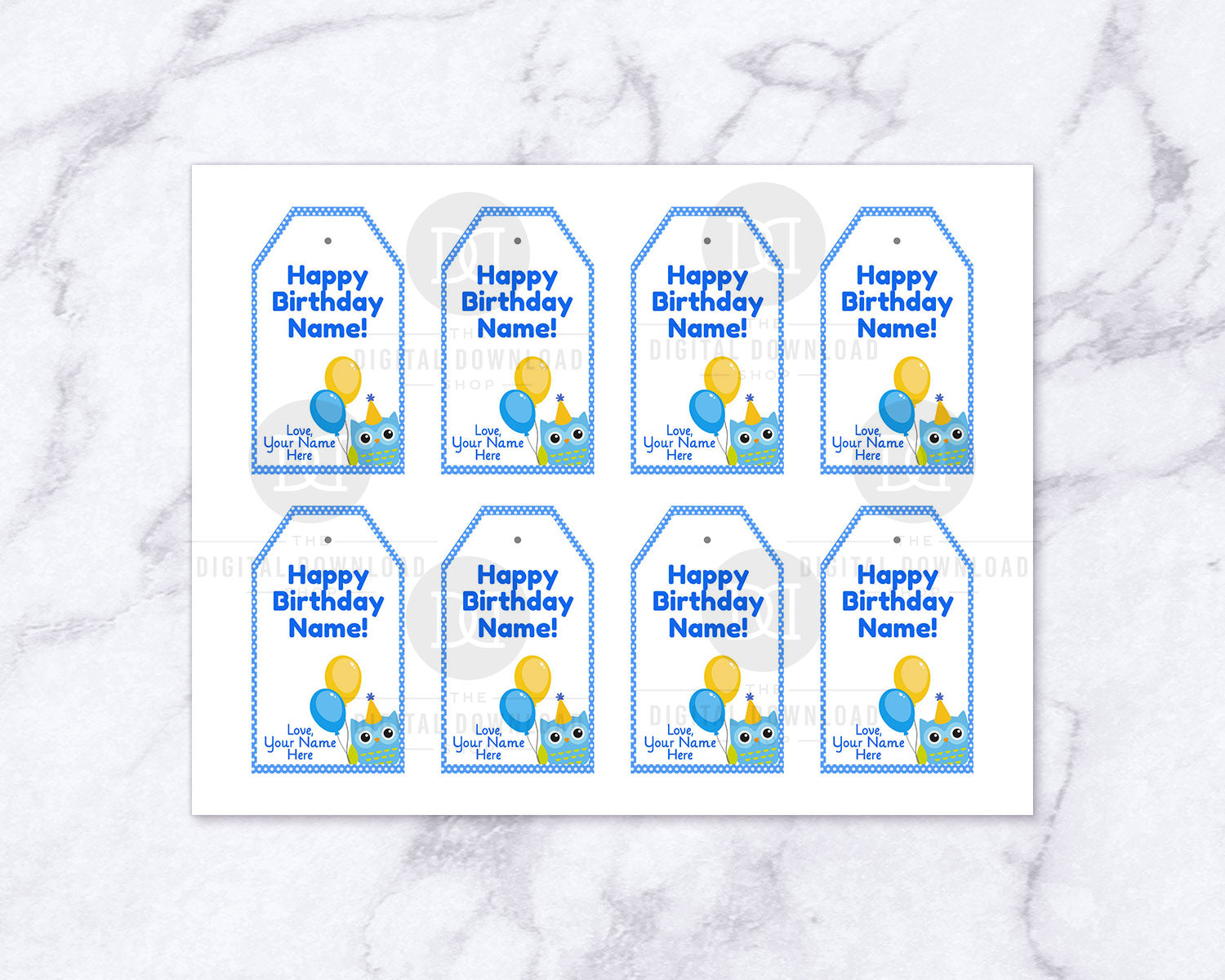 Birthday Gift s Editable Printable Blue Owl The Digital Download Shop