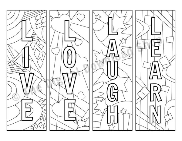 Download Live, Love... Coloring Page Bookmark Printables | The Digital Download Shop