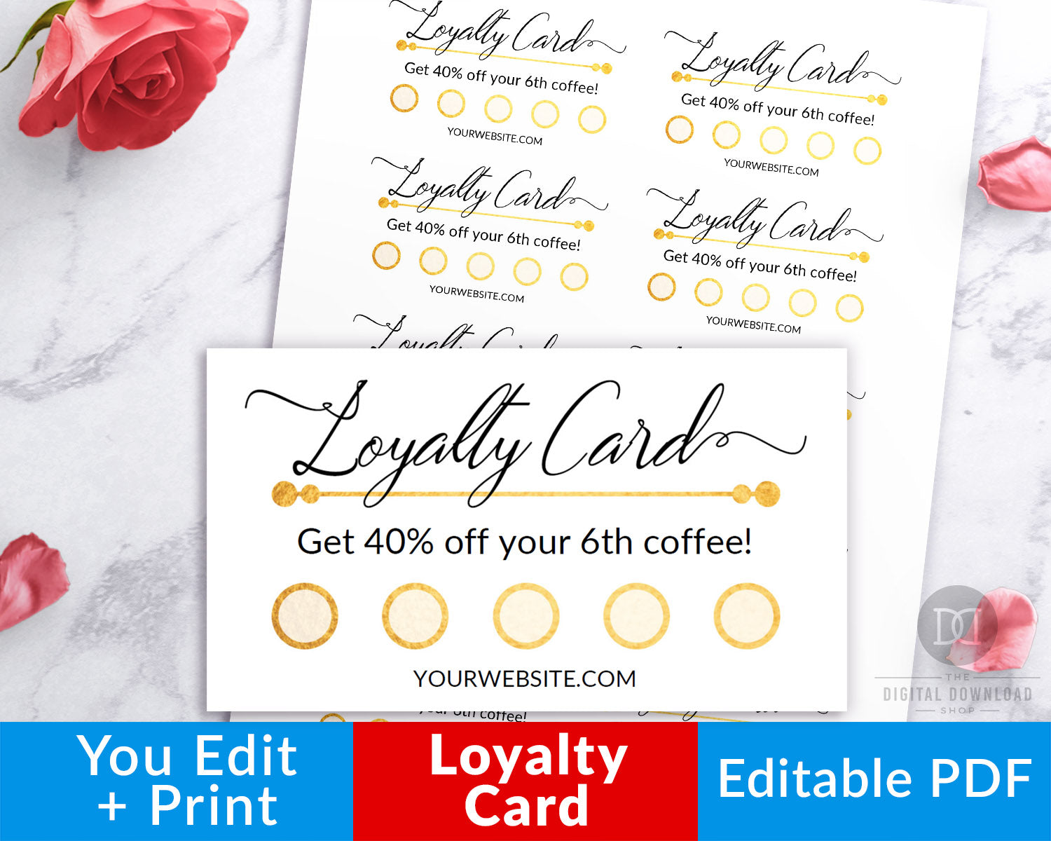 Loyalty Card Template Printable Editable Gold The Digital Download Shop