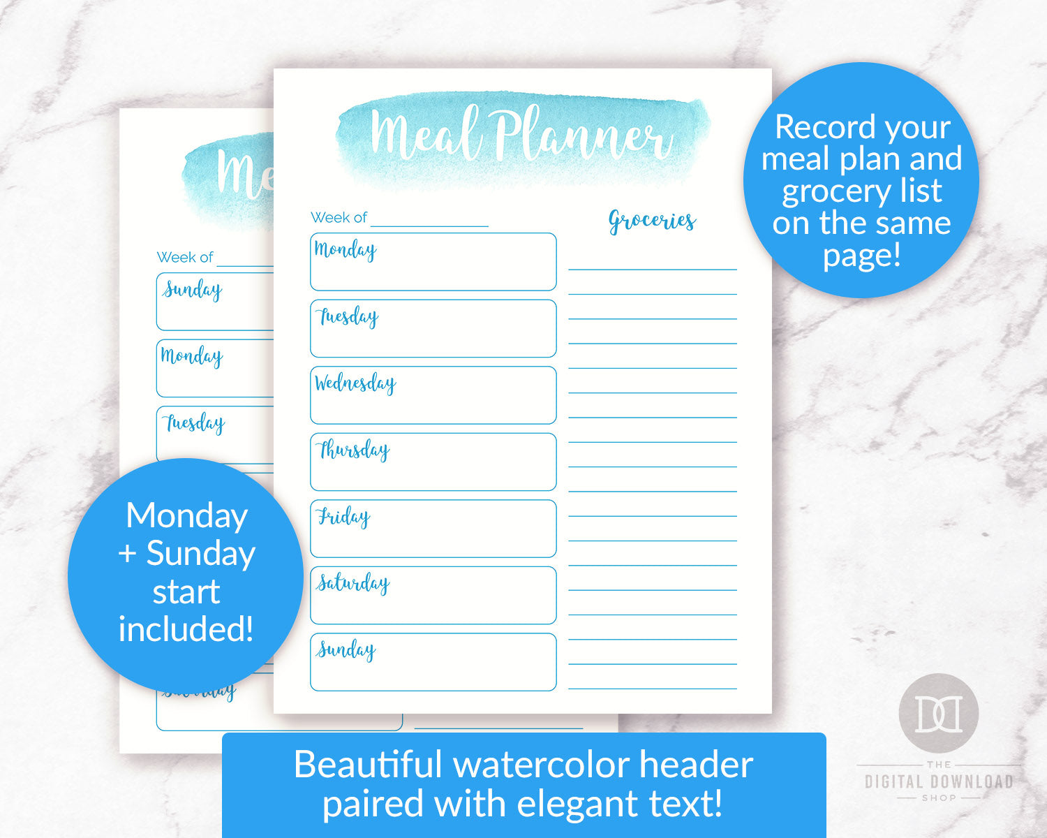 watercolor meal planning sheet