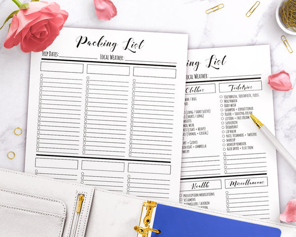 printable blank packing checklist template