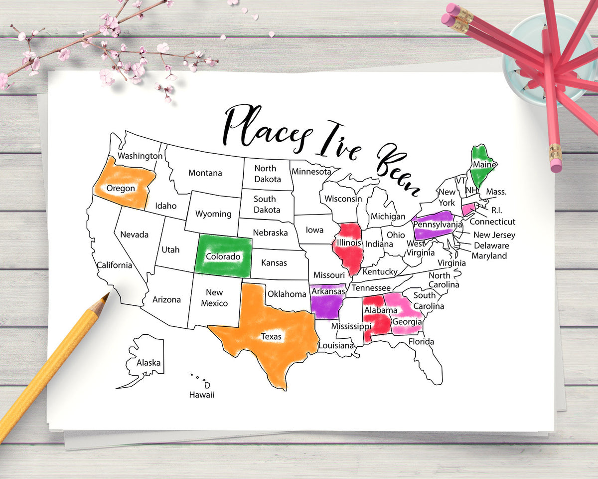 places ive been map coloring page printable the digital