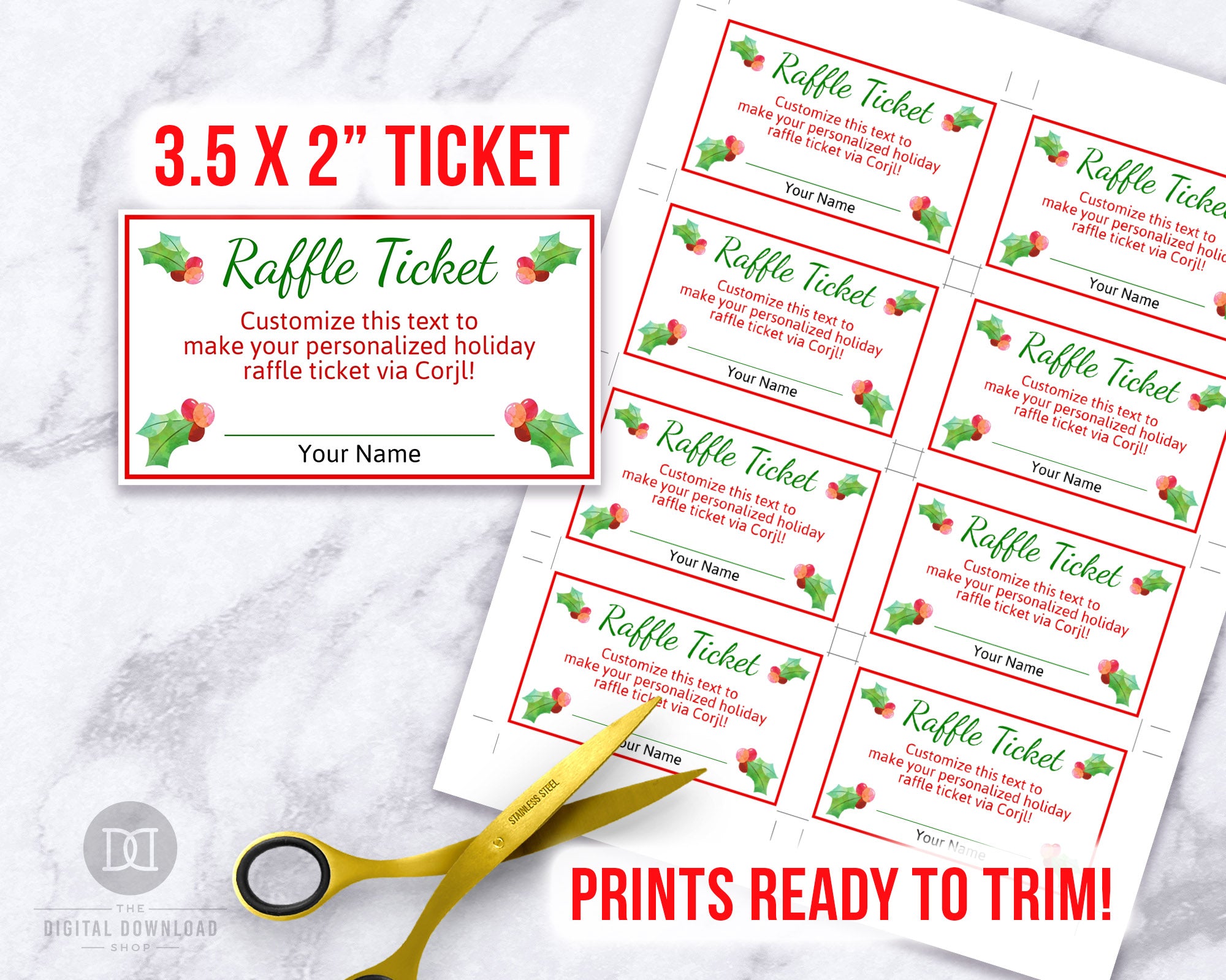 Christmas Raffle Ticket Template Editable *EDIT ONLINE* The Digital