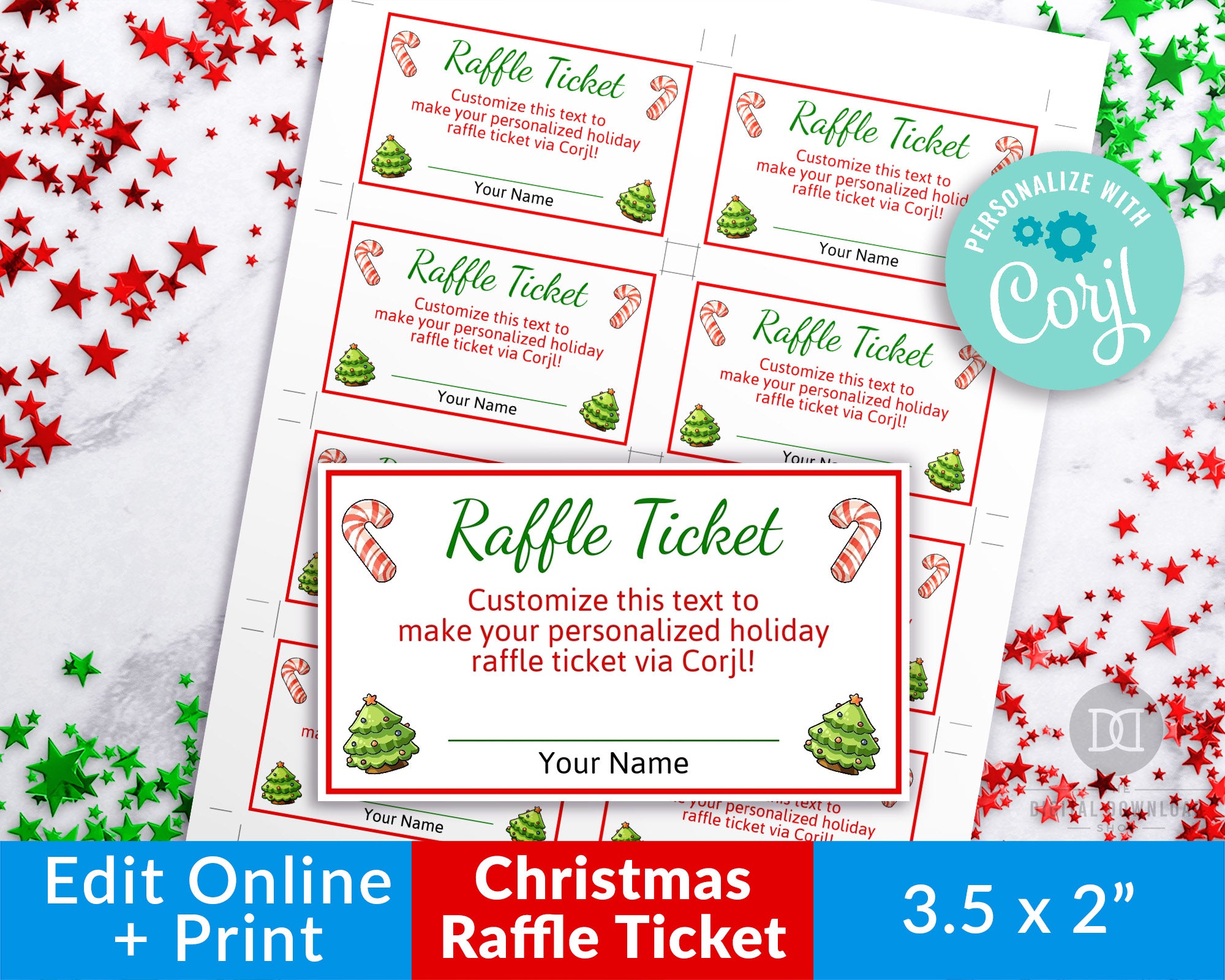 Raffle Ticket Template Christmas Editable *EDIT ONLINE* The Digital