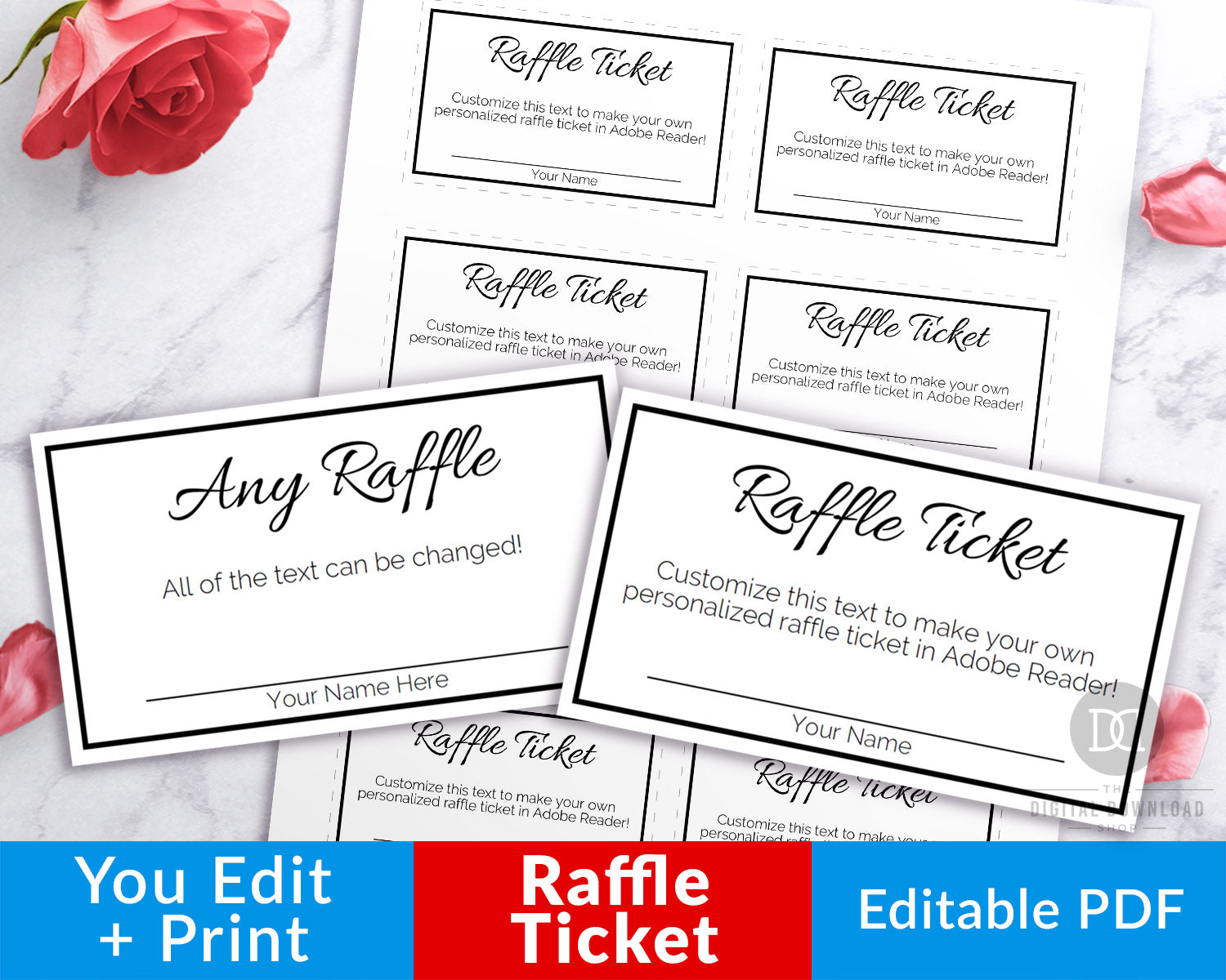 raffle ticket template editable printable black and white the digital download shop