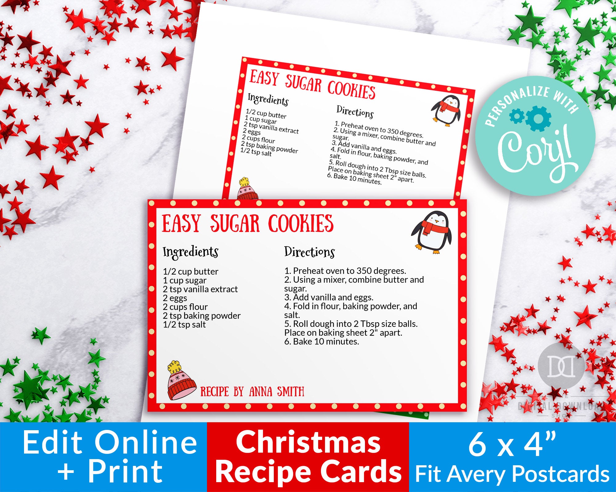 Christmas Cookie Recipe Card Template Printable *EDIT ONLINE* Intended For Cookie Exchange Recipe Card Template