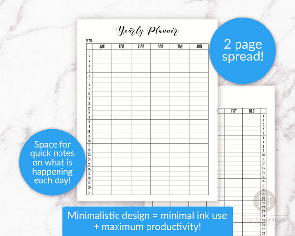  Yearly Planner Printable  Vertical The Digital Download Shop