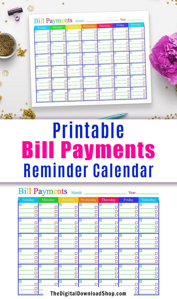 Bill Payments Calendar Printable