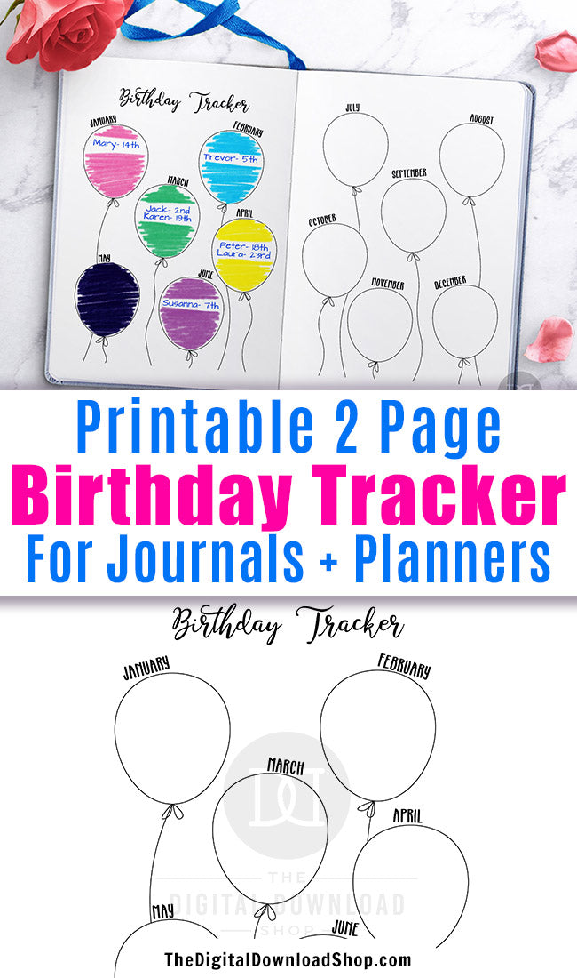 Birthday Tracker Bullet Journal Printable The Digital