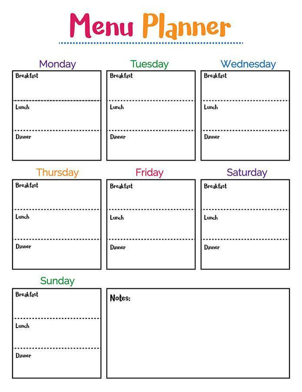 colorful meal planner free printable