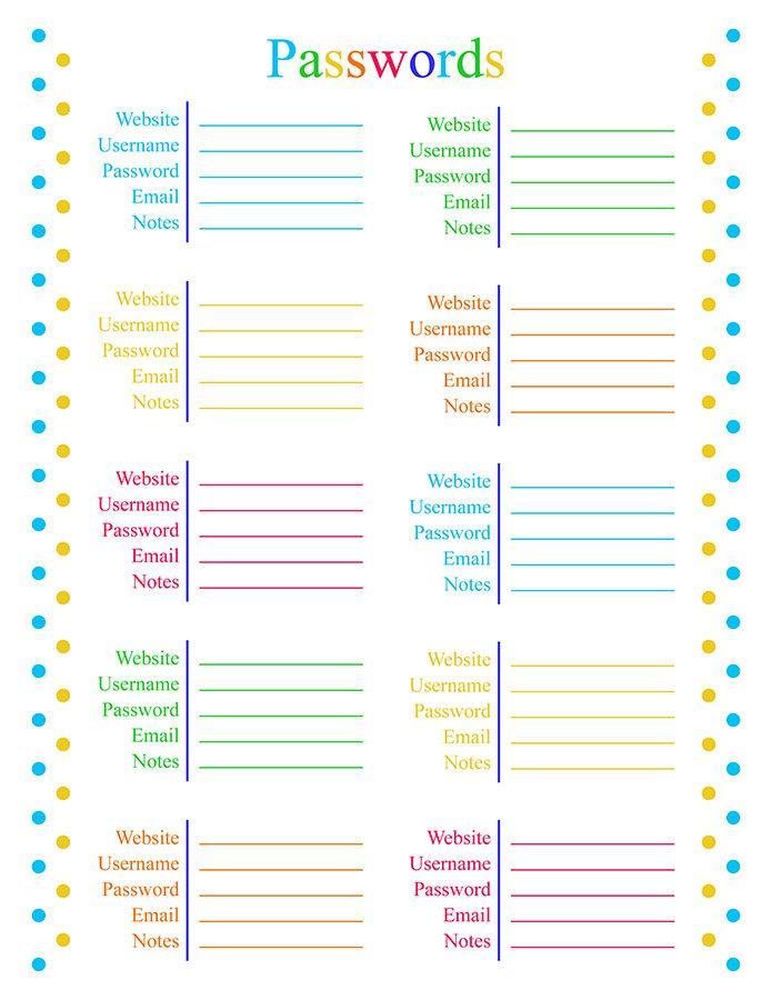 Password Tracker Printable | The Digital Download Shop