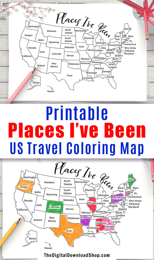 places i ve been map coloring page printable the digital download shop