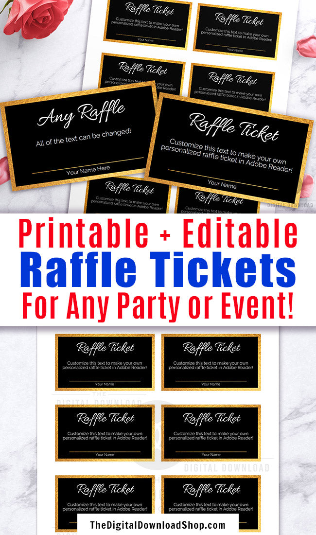 raffle ticket template editable printable gold and black
