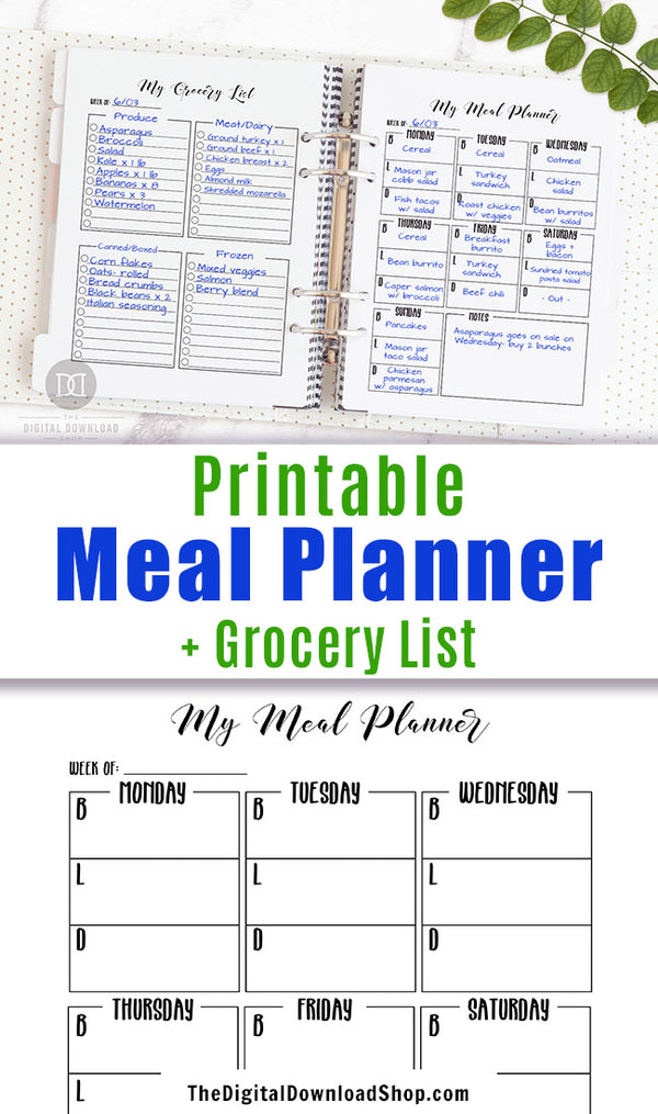 meal planner and grocery list printable