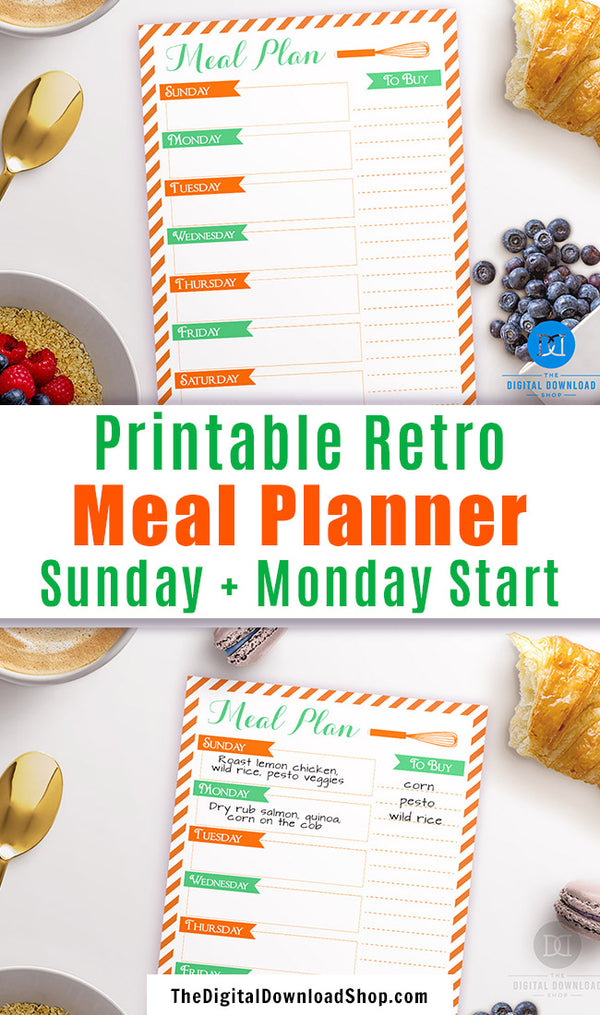 Retro Weekly Meal Planner Printable The Digital Download Shop 4995