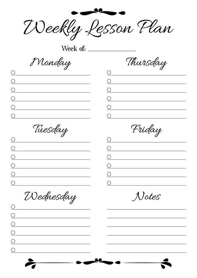 weekly lesson plan printable the digital download shop