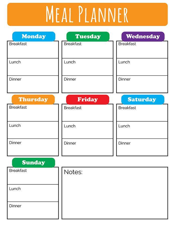 weekly meal planner printable colorful titles the