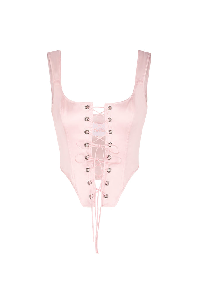 Baby Pink Woven Structured Lace Up Corset Crop Top, Pink, £13.75