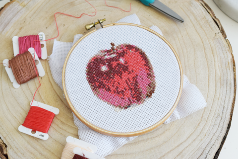 an apple a day cross stitch diy kit choosing colored embroidery floss string