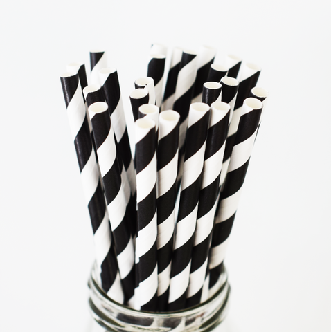 Black with White Stars 25pc Paper Straws