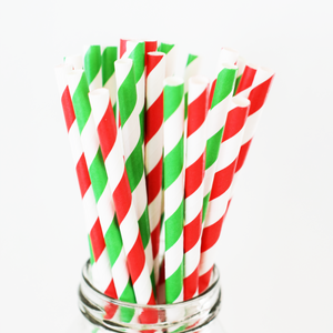 Striped Christmas Paper Straws - 25 Pieces