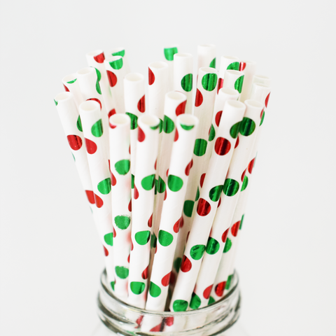 Red and Green Polka Dot 25pc Paper Straws