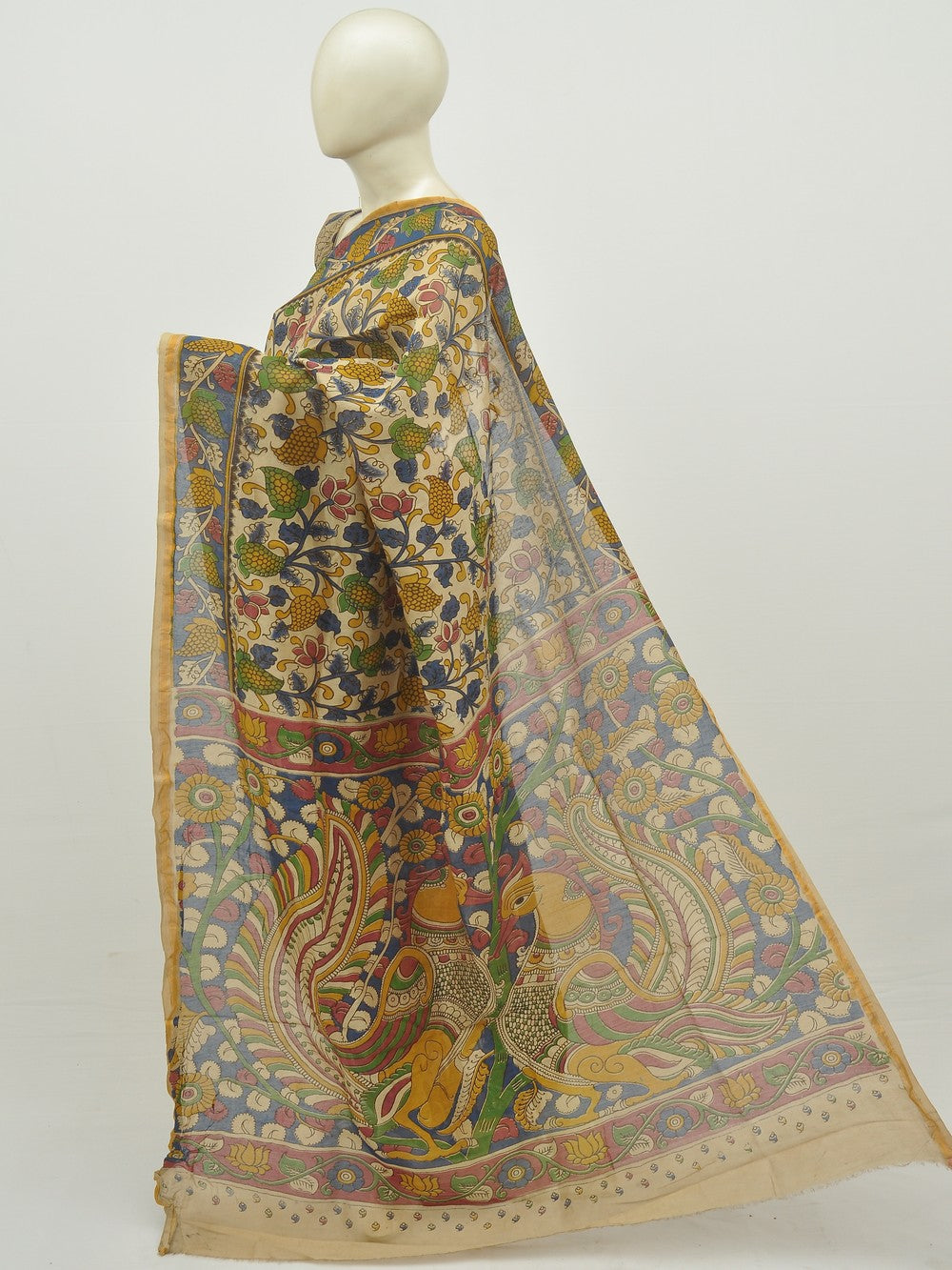 MUSTARD - SEMI CHANDERI SILK WITH KALAMKARI PRINT WITH ZARI BORDER