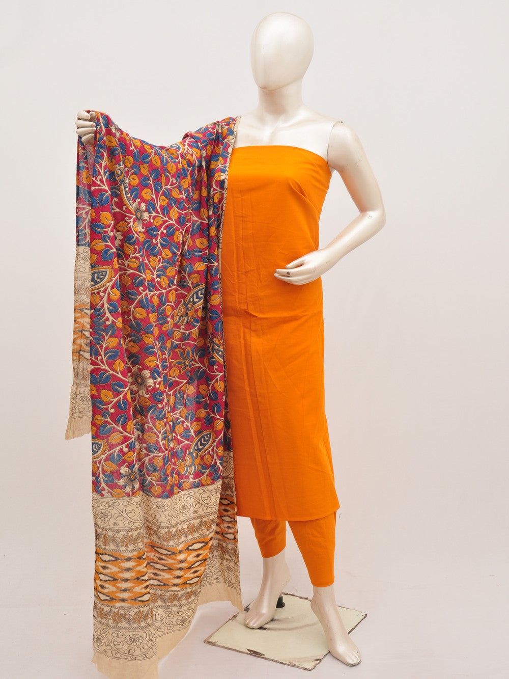 Jungle green kalamkari print cotton dress materials online with mulmul  dupatta | Kiran's Boutique