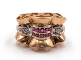Art deco gold ring with diamonds and rubies, 30s / 40s