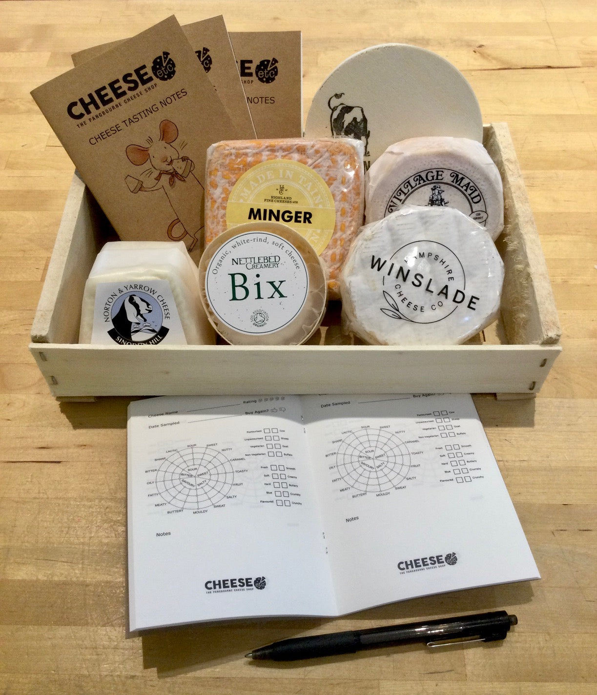 personalised cheese tasting notebooks with cheese in a box