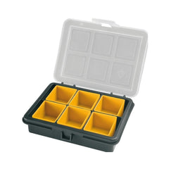 Cutie depozitare ARTPLAST plastic cu 6 separatoare detasabile galben cu gri, capac transparent 120x100x28 mm