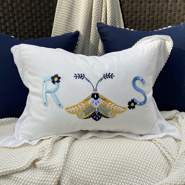 Buy Embroidered Cushions Online  Crescent Monogrammed - Dandelion