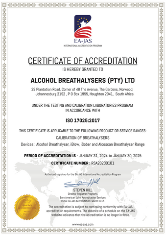 ISO17025 Alcohol Breathalysers Pty Ltd 2024 to 2025