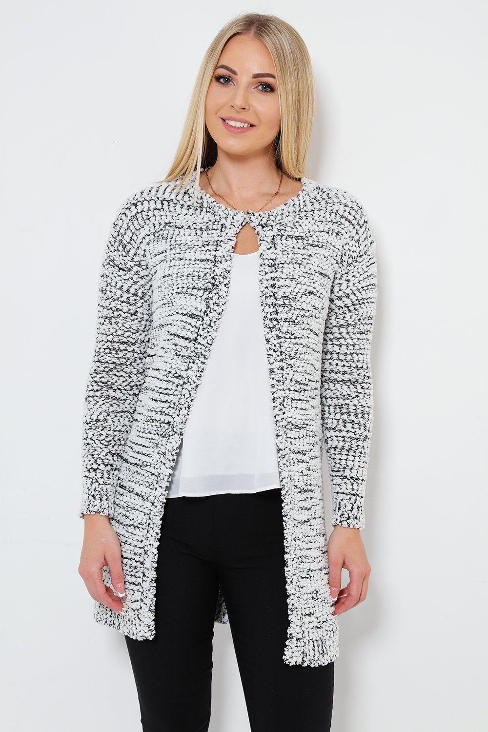 Get Large Boucle Knit Open Front Black White Cardigan for only £5.00