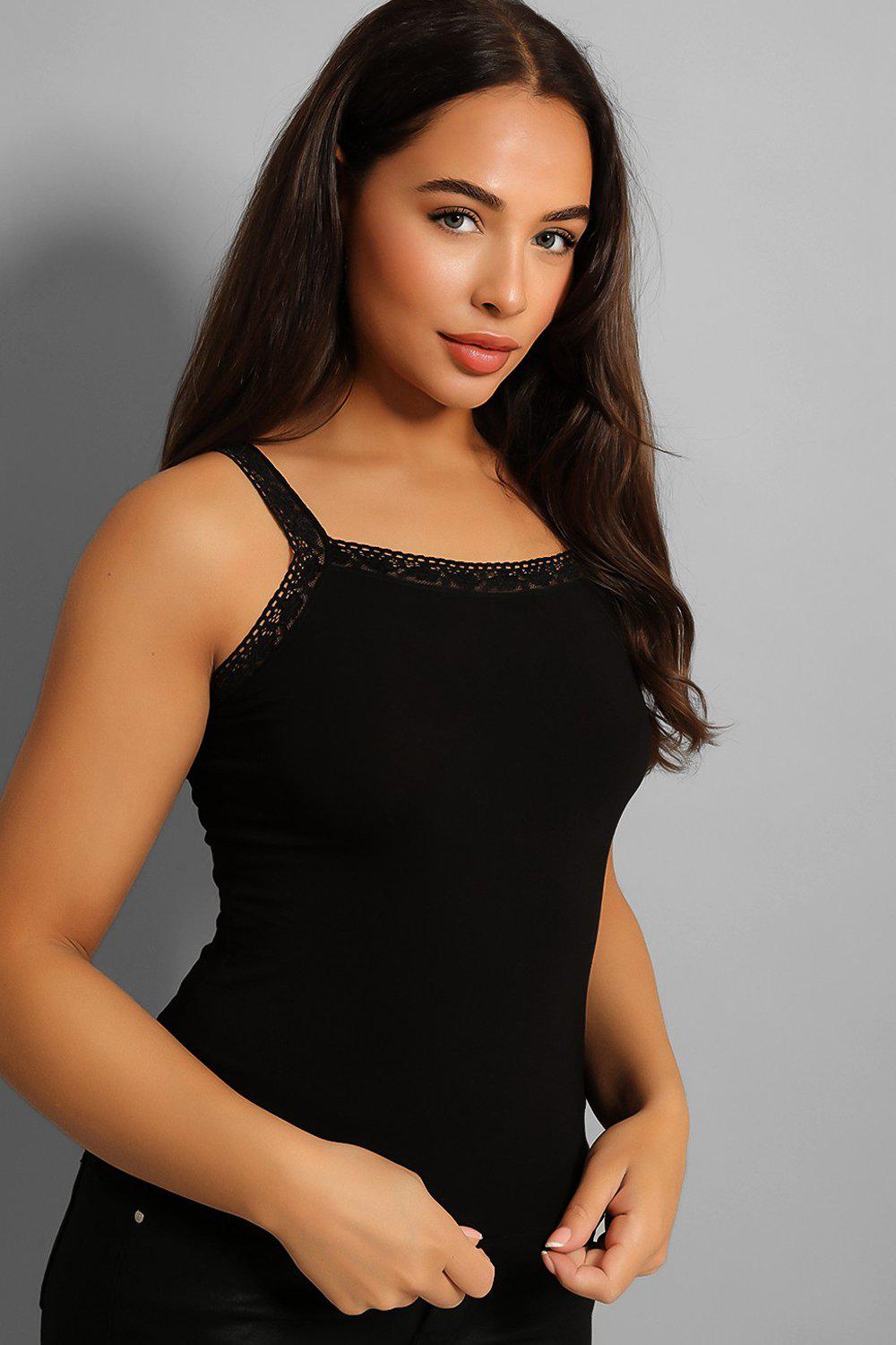 Black Lace Trims And Straps Cami Top