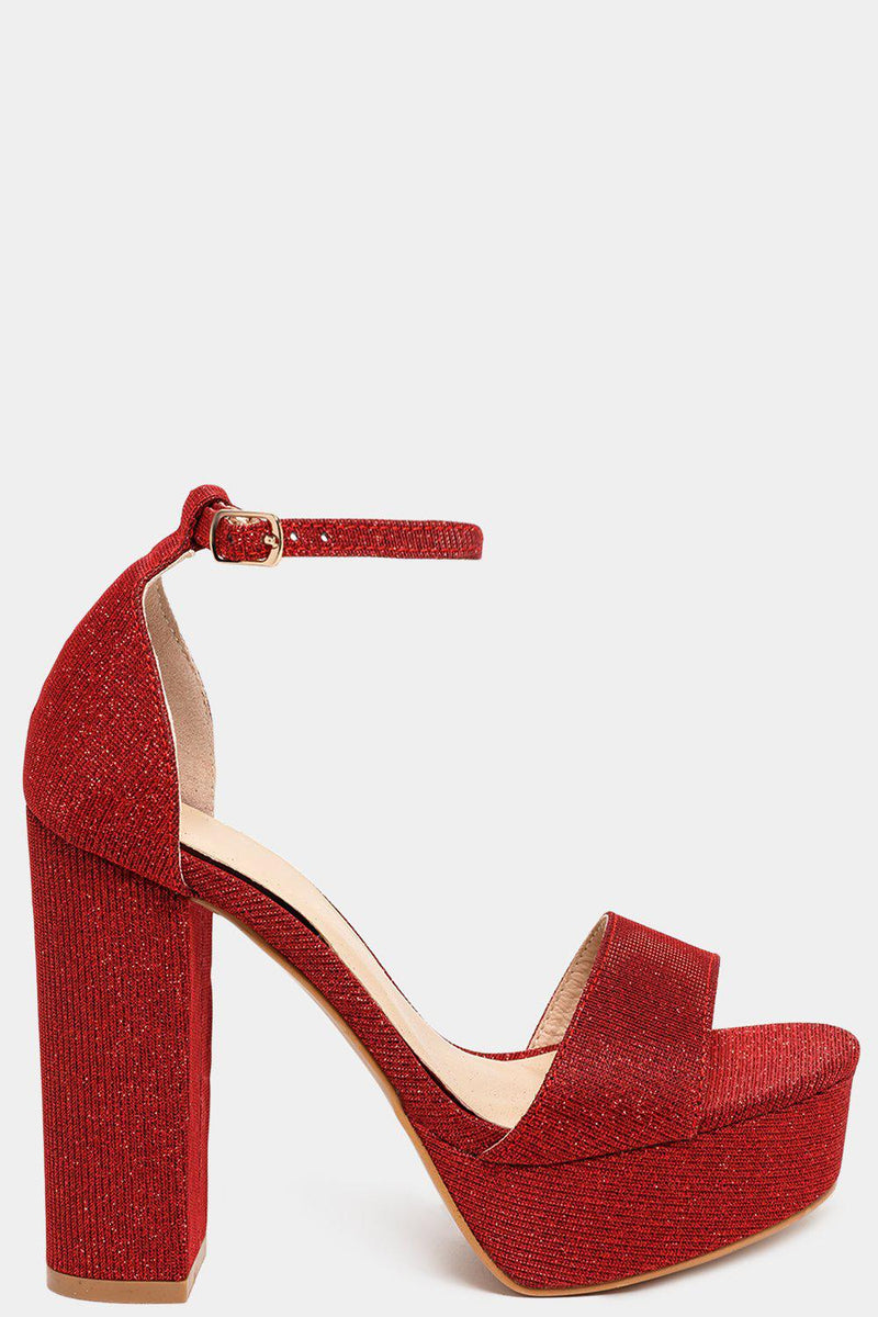 red glitter block heels