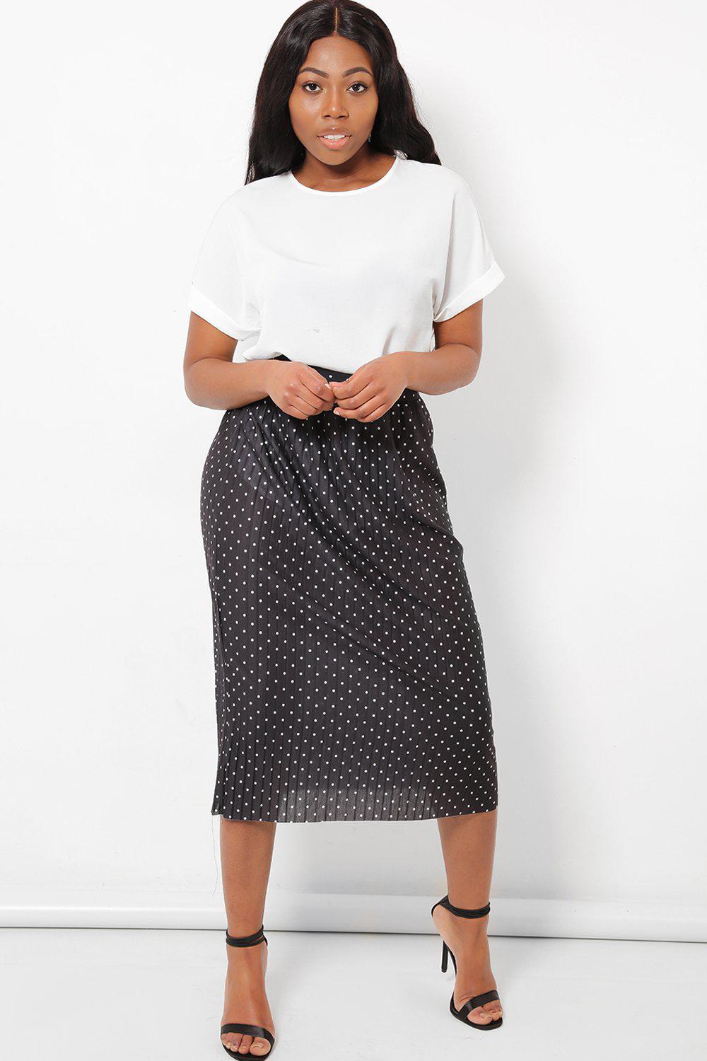 Get Pleated Black Polka Dot Skirt for only £5.00 exclusively at ...