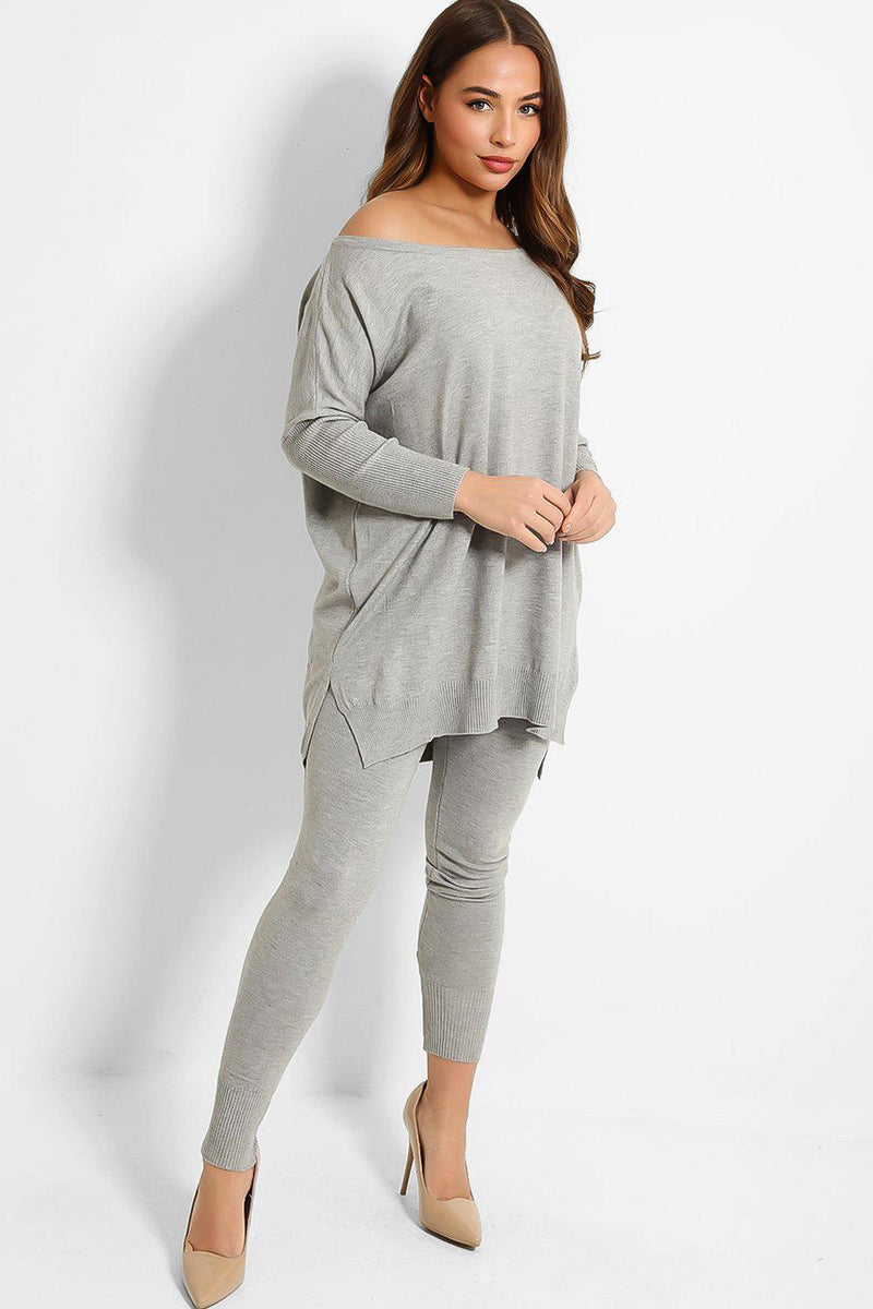 Grey Lazy Fit Top And Leggings Knitted Lounge Set – SinglePrice