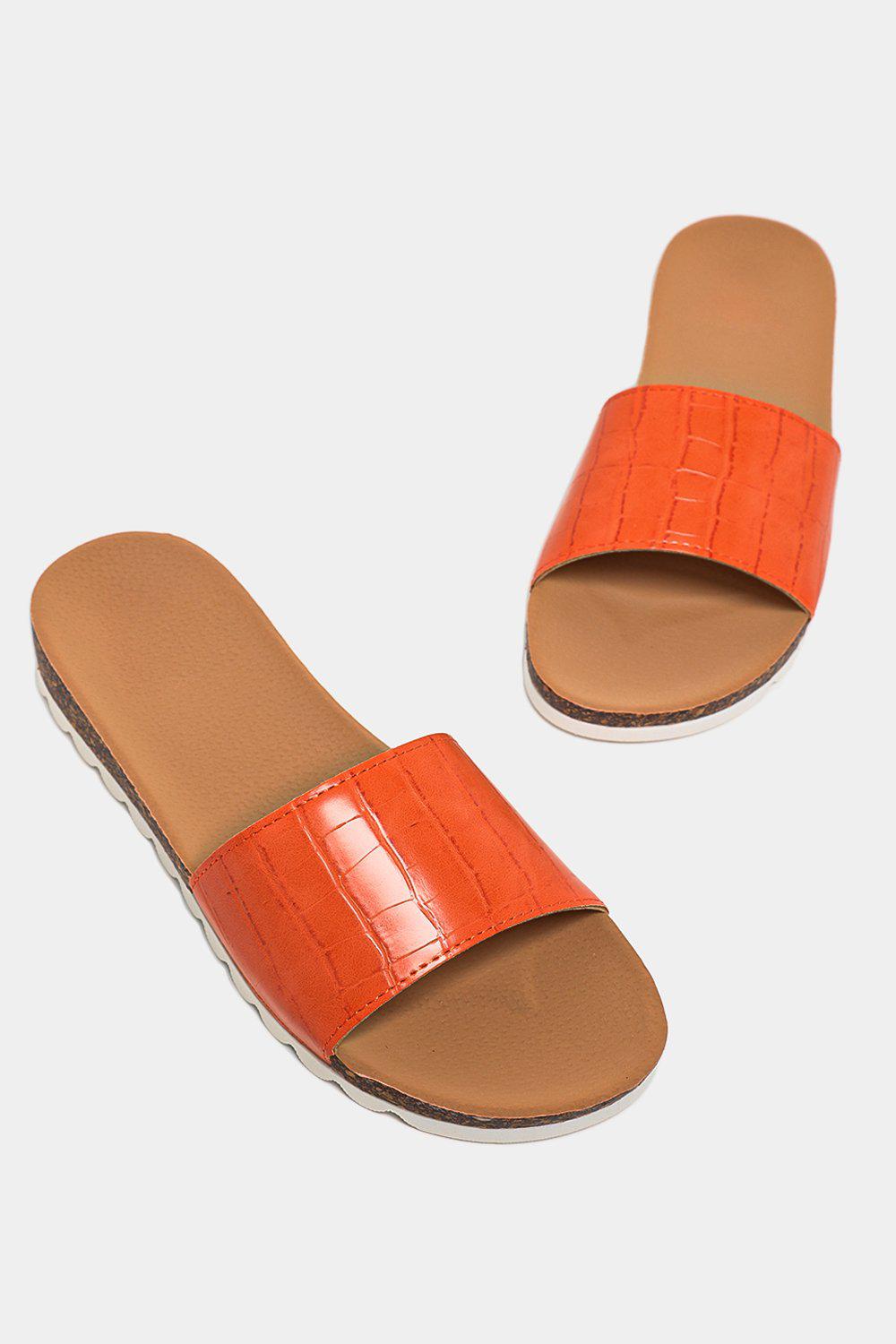 Orange Mock Croc Cleated Sliders – SinglePrice