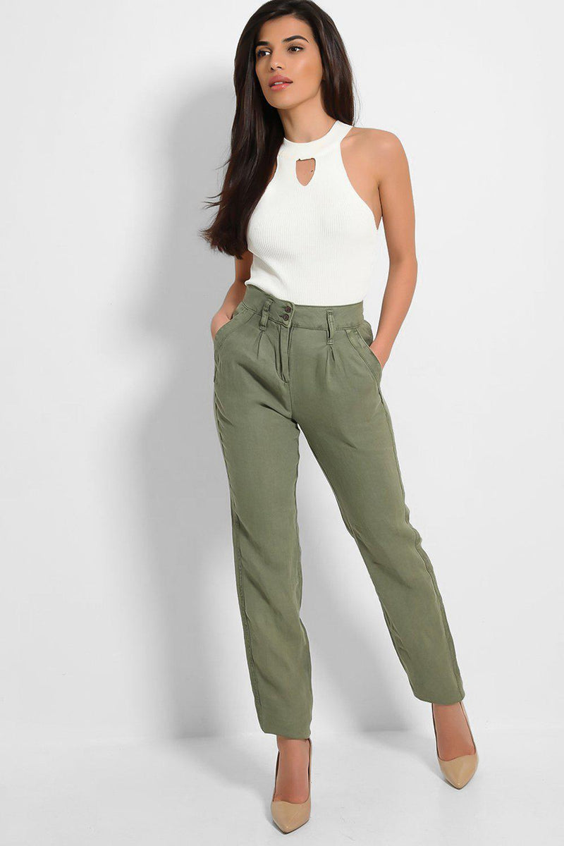 Khaki Linen Blend High Waisted Trousers – SinglePrice