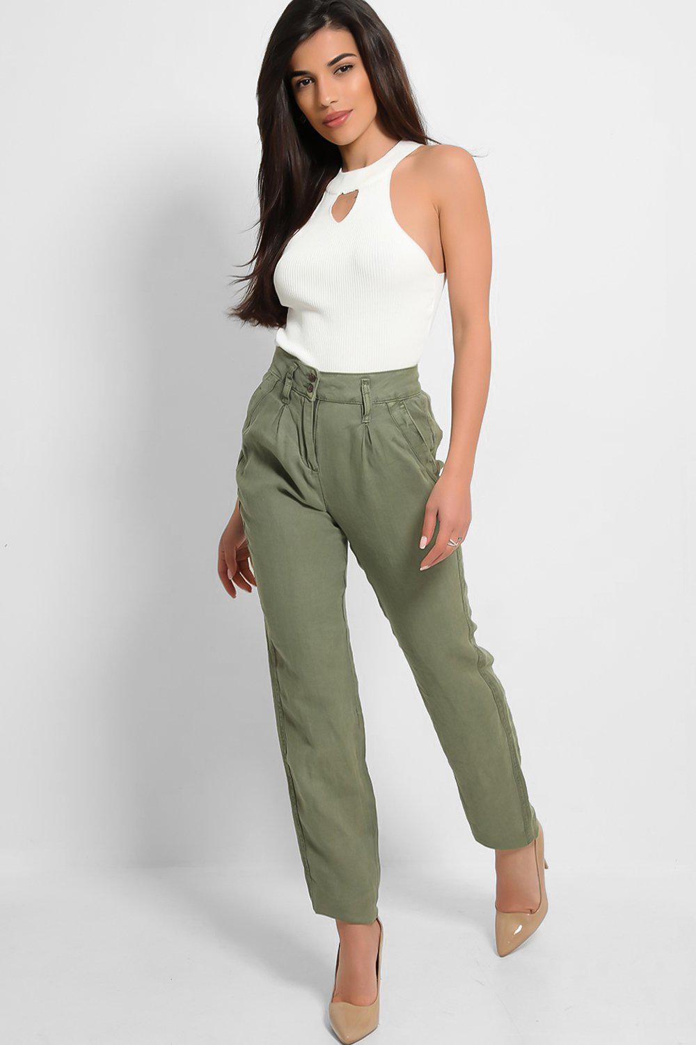 Khaki Linen Blend High Waisted Trousers – SinglePrice