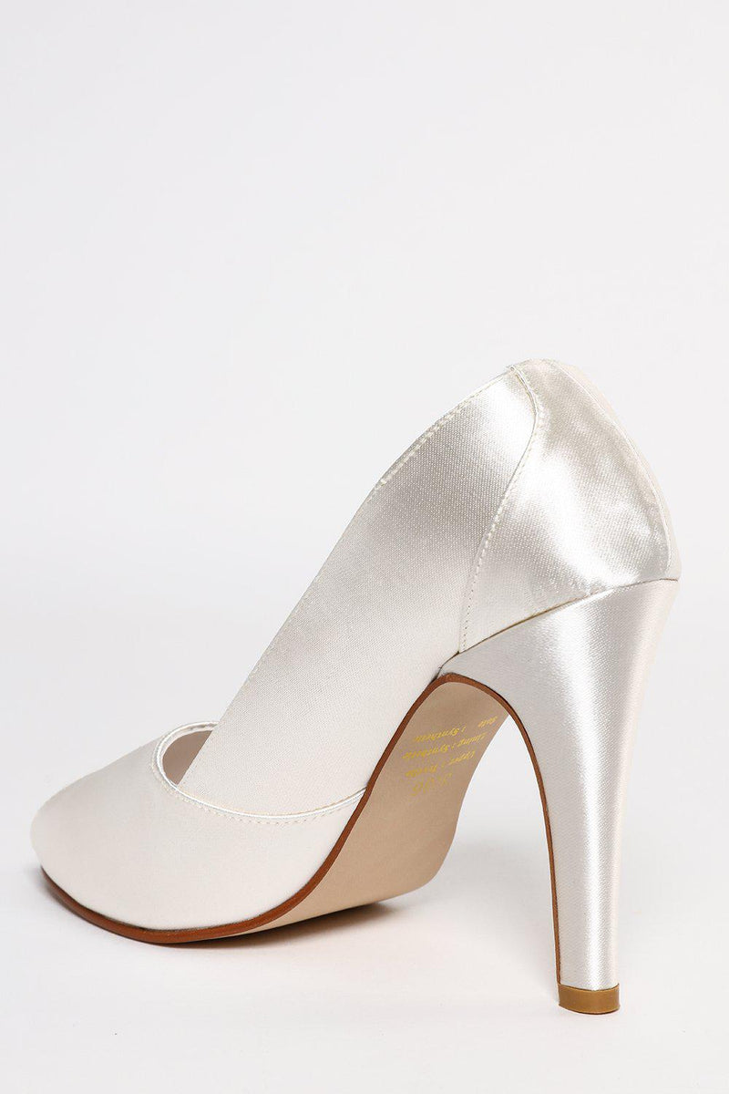silver satin court shoes
