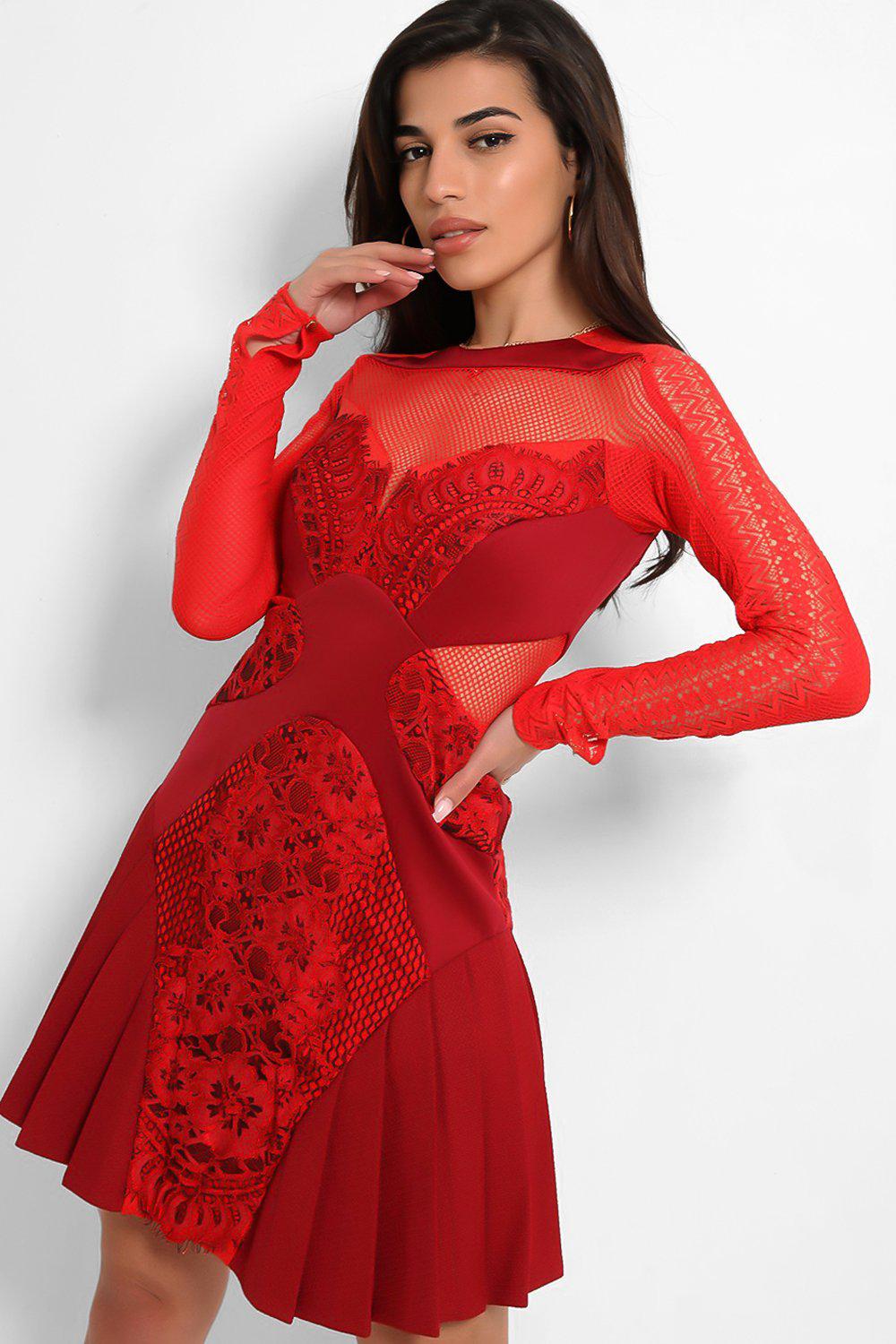 red mesh overlay dress
