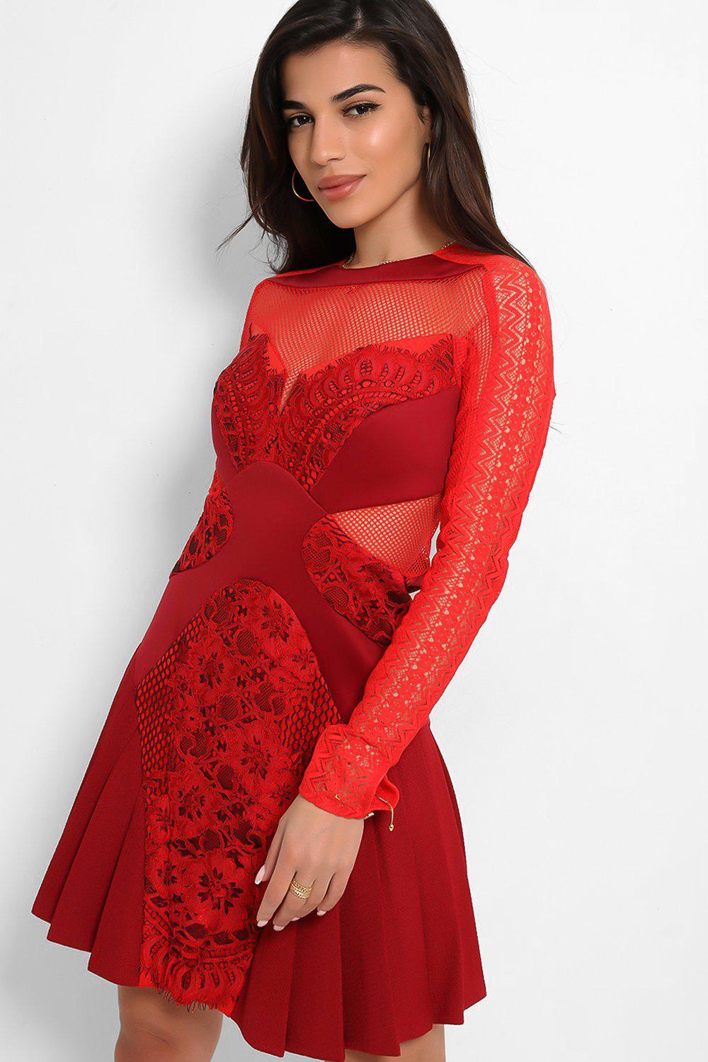 red mesh overlay dress