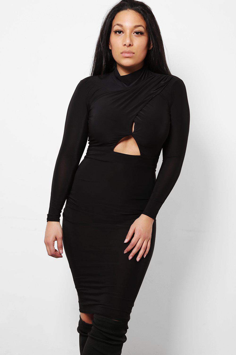 Get High Neck Black Peek A Boo Bodycon Dress For Only £500 Singleprice 