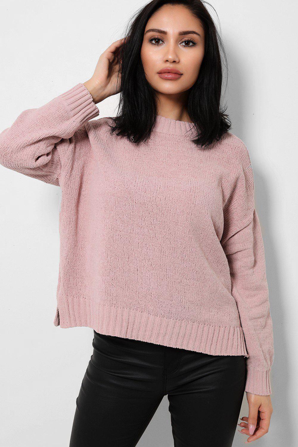 Pink Relaxed Fit Bleached Velvet Knit Jumper – SinglePrice